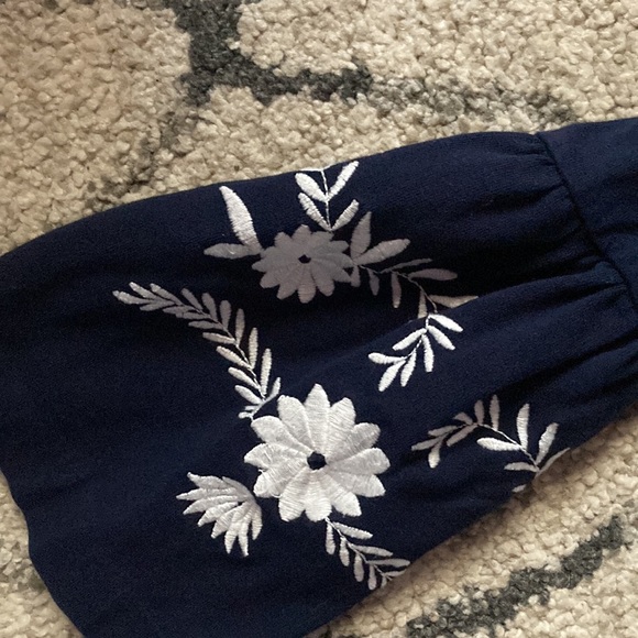 J Crew Navy Blue Embroidered Bell Sleeve Top - Picture 3 of 6